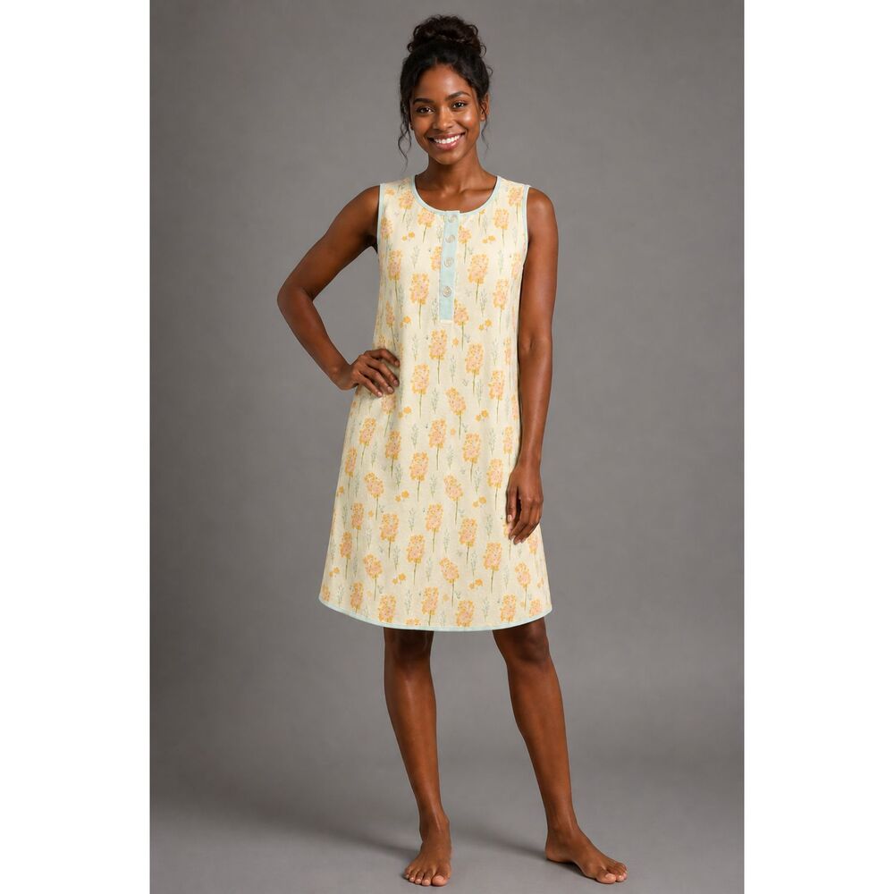 SweetHoney Sleeveless "Mom Gown" Wildflower Bloom Print Creamy Yellow Sz M